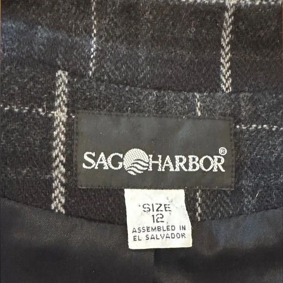 Vintage Sag Harbor Checkered Blazer – Black Wool Jacket, Women’s 12 - Picture 6 of 6